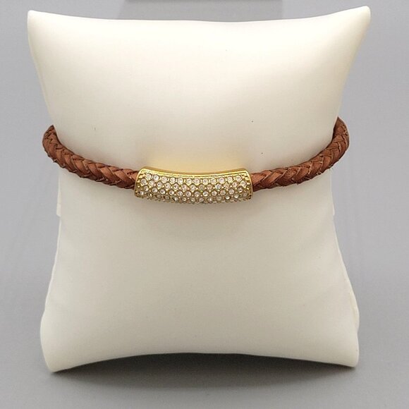 Michael Kors Braided Cord Clasp Bracelet With Pave Set Crystal Accent Signed - Picture 1 of 7